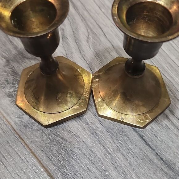 Vintage Solid Brass Small Candlestick Holders - Picture 5 of 5